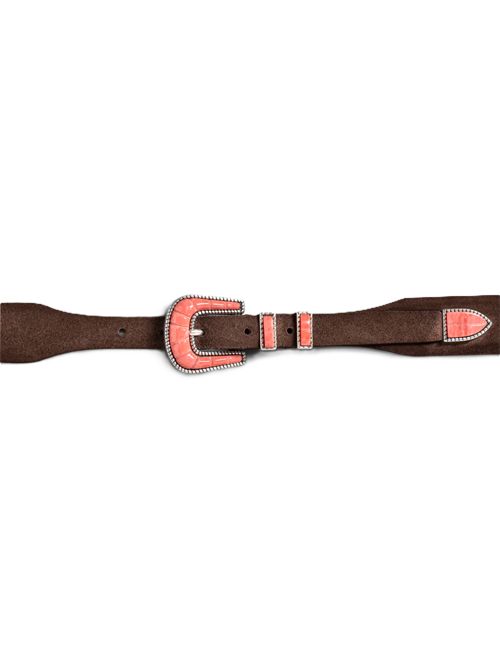 CRAZY COLOR - Pink Coral/brown Cintura Silver Ostrich Silver ostrich | STDCCSBRWSUEPNKBROWN